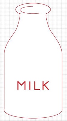 牛乳瓶の口の部分の線と、文字も赤色にする