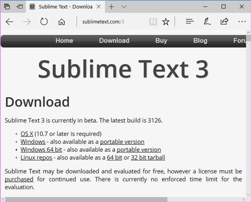 Sublime Text 3 ダウンロードページ