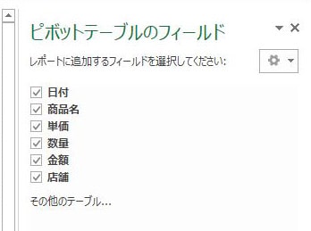 ピボットテーブルのフィールド