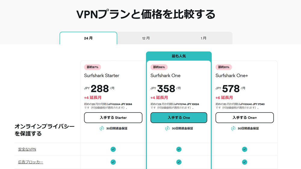 surfsharkのプラン比較